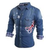 2015 nova moda Jeans homens camisa Slim Fit marca Casual Denim camisas de algodão manga comprida Men