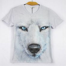 Nova moda 3D impresso homens t-shirt, Branco lobo impressão 3D camiseta, Homens / mulheres encabeça