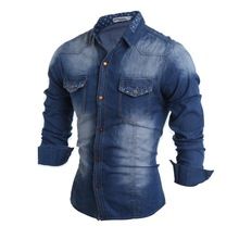 2015 nova moda Masculina calça Jeans Camisa de algodão Slim Fit marca Casual Denim camisas de manga