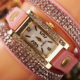 Women's Vintage Square Dial Rhinestone Weave Wrap Multilayer